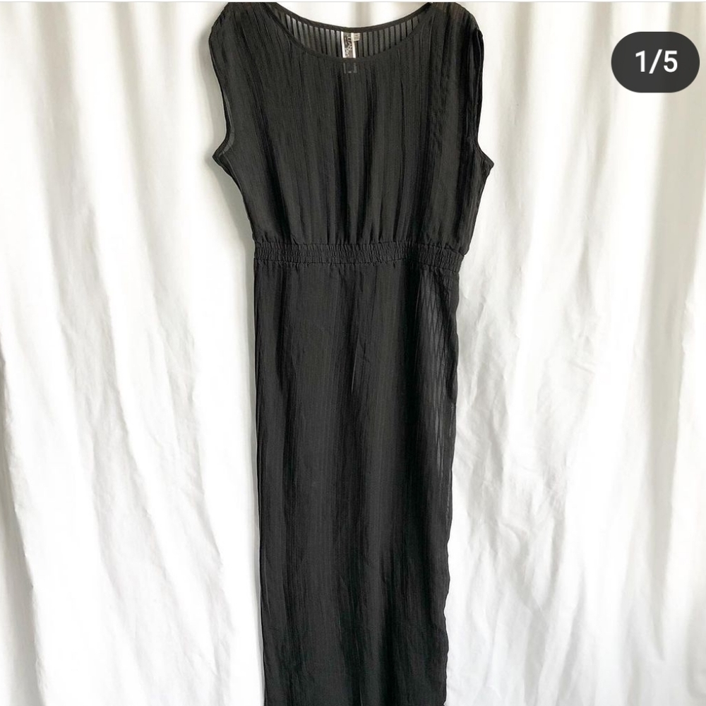 Julian Taylor black pleated sheer maxi dress,